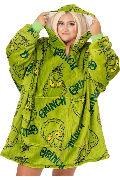 The Grinch Vuddie Oversized Blanket Hoodie Kids | Girls Boys Festive Movie  Animated Character Wearable Pullover | Green One Size Sweater With Pocket :  Amazon.co.uk: Fashion