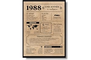 EQUIK PRODUCTS Carte de voeux d'anniversaire 1988 | Cadeau d'anniversaire | Année de naissance 1988 | Affiche d'anniversaire vintage | anniversaire homme femme (1988)