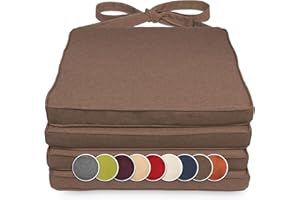 sunnypillow 4er Set Stuhlkissen 40 x 45 x 5cm | Polsterauflage Auflage für Stühle/Rattanstühle | Stuhlauflage mit Schleifenbändern | Indoor/Outdoor | Braun |