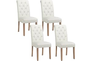 Yaheetech Set de 4 Piezas Silla de Comedor Clásico Patas de Madera Tapizadas en Beige Ergonómicas y Robustas