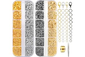 JOISHOP 2042pcs Jump Rings Kit, Silver Gold Metal Open Jump Rings Connector Rings with Opener, Tweezers Tools for Jewelry Making DIY Bracelet Earring Necklace Charms Repair (4-10mm)