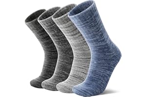 MOSEY KOSY 4 Pares de Calcetines de Lana Merino para Caminar y Senderismo Cálidos Extra Grosos Térmicos Cómodos con Corte Alto para Trabajo para Mujer y Hombre