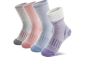 MOSEY KOSY 4 Pares Niños Lana Merino Calcetines Senderismo Chicos Chicas Pequeños Térmico Invierno Calientes Botas Gruesas Acolchadas Snowboard Calcetines