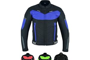 Texpeed Chaqueta moto hombre 4 estaciones con protecciones - Impermeable de motociclista con armadura CE (EN 1621-1) - Verano/invierno Negro y Azul - L