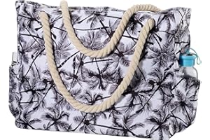 KUAK Large Beach Bags for Women, Waterproof Sandproof Beach Tote Bag with Zip and Pockets for Travel Weekend Pool