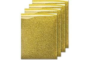 MiPremium Glitter Gold Heat Transfer Vinyl HTV, Glitter Iron On Vinyl (Pack of 4 Sheets), for T Shirts Sports Clothing Other Garments & Fabrics, Easy to Cut Press & Apply Gold Glitter Vinyl (Gold)