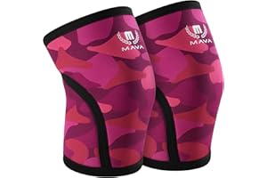 Mava Sports Pair of Knee Compression Sleeves Neoprene 7mm for Men & Women for Weightlifting, Cross Training WOD, Squats, Gym Workout, Powerlifting (Camo Pink, M)