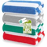 Utopia Towels - Large Beach Towels 30" x 60" (4 Pack) (Blue, Grey, Red &amp; Green)