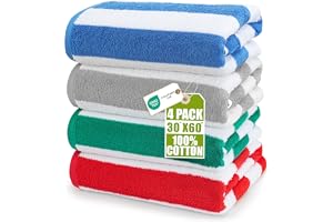 Utopia Towels - Cabana Stripe Strandhanddukar, (Blå, grå, röd och grön), (76 x 152 CM) - 100% ringspunnen bomull, stora poolh