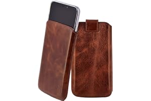 Suncase ECHT Leder Tasche kompatibel mit iPhone 11 (6.1") mit ZUSÄTZLICHER Transparent Hülle | Schale | Silikon Bumper Handytasche (mit Rückzugsfunktion und Magnetverschluss) in Rustik Tabak