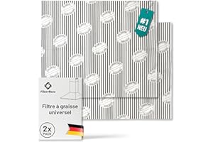 FilterBase® Filtre à graisse universel pour hotte aspirante | Lot de 2 | Indicateur de saturation du filtre à graisse, filtre plat pour hotte aspirante | Pas de filtre à charbon actif 57x47 cm