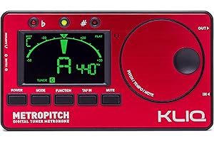 KLIQ MUSIC GEAR KLIQ MetroPitch Accordeur métronome pour tous les instruments avec guitare, basse, violon, ukulélé et réglages chromatiques – Générateur de tonalité – Pochette de transport incluse, Rouge