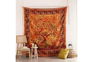 Popular Handicrafts Tree Of Life Bohemian Psychedelic Intricate Floral Design Bedspread Indian Tapisserie 54x84 pouces, (140cmsx215cms) Turquoise