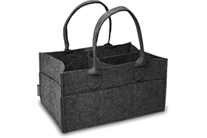 Rubberneck Cesta de fieltro para pañales - Organizador de almacenamiento portátil para bebés, 33 x 22 x 17 cm, Gris Oscuro