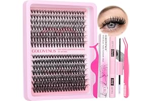 Goddvenus Eyelash Extension Kit Lash Extension Kit 280Pcs Individual Eyelashes D Curl Russian Cluster Lashes Glue Bond and Seal and Tweezers, DIY Cluster Lashes Kit