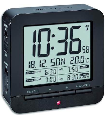 Technoline WT245 Funkwecker – Digital, Mit 4 Weckzeiten, Temperaturanzeige & Heller Hintergrundbeleuchtung In Schwarz