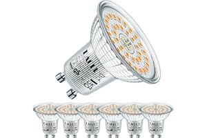 EACLL Bombillas LED GU10 Blanco Cálido 6.5W Reemplaza 100W Halógena, Pack de 6, Focos Sin Parpadeo AC 230V, 3000K 730 Lúmenes 120 ° Spotlight, Lámparas Reflectoras Más Cortas no Regulables