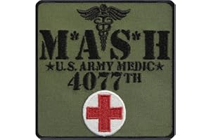 EXPRESS-STICKEREI Parches ropa termoadhesivos "MASH 4077th" - Emblema militar del Ejército de EE. UU., Parche de moral del ejército para sanitaristas bordado | 90x90mm