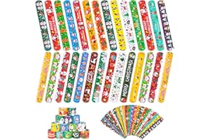 RICEDUO Christmas Snap Bracelet for Kids - 48 Pieces, 24 Colorful Styles - Bulk Christmas Slap Wristbands for Kids Party Favors, Toys Prizes & Goodie Bags Fillers
