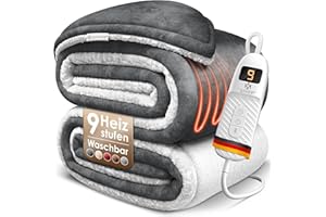 KESSER® Manta eléctrica con apagado automático, 200 x 180 cm, doble cara, manta eléctrica para cama, sofá, 9 niveles de temperatura, lavable hasta 40 °C, con temporizador digital, color antracita