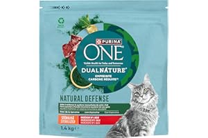 Purina ONE Dual Nature Comida Pienso para Gato Esterilizado con Spirulina y Buey, 6 Bolsas de 1,4kg