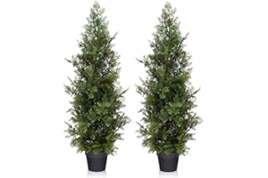 Fopamtri Plantas Artificiales Decorativas Cedar 120cm/4Ft Arbol Artificial Grande Coníferos Plastico UV Estable al Aire Libre Uso para Hogar Sala Balcón Jardín (2 Piezas)