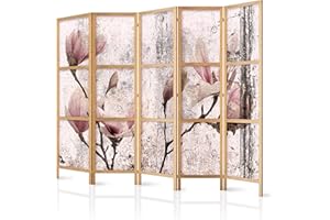 murando - Biombo XXL Flores Magnolia 225x171 cm 5 Paneles Lienzo de Tejido no Tejido Tela sintética Separador Madera Design de Moda Hecho a Mano Deco Home Office Japón b-C-0389-z-c