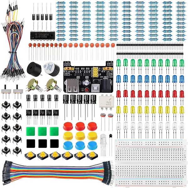 Miuzei Basic Starter Kit kompatibel mit Arduino und Raspberry Pi, mit Steckboard, Power Supply Modul, Jumperkabel, Widerständen, LED, Elektronik Steckbrett Breadboard Set - 1