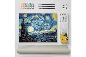 DonElton Pintar por Números para adultos inspirado por Vincent van Gogh - 40x50 cm Kits de pintura con Pinceles, colores acrílicos y lienzo de lino, Sin marco - Regalo creativo (La Noche Estrellada)