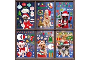 Joeyan Christmas Window Stickers Decorations, 9 Sheets Large Christmas Dog Puppy Window Clings Decals, 171Pcs Funny Double Sided Pet Dogs Static Sticker for Xmas Door Home Party Shop Showcase Decor