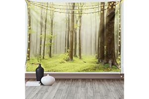 ABAKUHAUS Frühling Wandteppich und Tagesdecke, Misty Buchenwald Foto aus Weiches Mikrofaser Stoff Waschbar ohne Verblassen Digitaldruck, 230 x 140 cm, Braun Blasser Grün