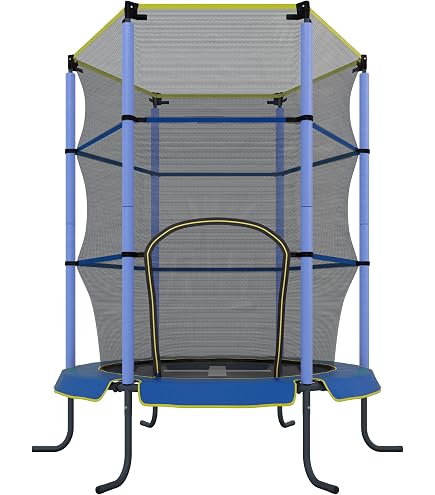 COSTWAY Trampolino Elastico Bambino In Acciaio, Tappeto Elastico Bambini Da Esterno E Da Interno Con Rete E Cusicnetti Antiscivolo Rosa E Blu165 X 165 Cm 88435228
