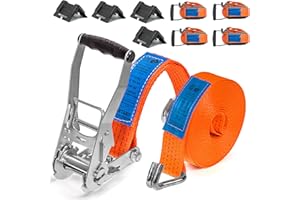 INTAKO Cinghie a Cricchetto Professionali 6m x 5000kg x 50mm - Set di 4 Cinghie di Fissaggio con Cricchetto e 4 Angolari di Protezione - Fasce a Cricchetto per Camion - Conforme alla Norma EN 12195-2