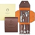 Ozric Luxury Manicure/Pedicure Set - Nail Clippers & Grooming Kit for Men & Women, Stainless Steel Nail Kit with Brown Leather Travel Pouch, UK Designed Elegance