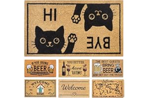 LUA VIKA Oryginalna i zabawna wycieraczka wejściowa do domu - Hi Bye Cat - 40 x 70 cm - Dywan wejściowy do domu na zewnątrz i wewnątrz - Wycieraczka kokosowa - wytrzymała i antypoślizgowa