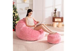MAXYOYO Sillón Puff de Pana con Reposapiés para Adultos y Niños, Sofá Puff y Puf con Relleno de Espuma, Sillón con Asa para Sala de Estar, Dormitorio, Juegos, Lectura y Relajación