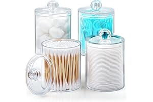 DeiGoods Cotton Bud Holder 10 Oz Bathroom Jars with Lids for Cotton Ball Swab Pad Cotton Pad Holder (4 Pack)