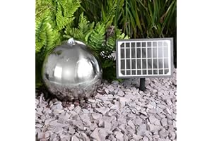 Primrose 50cm Solar Powered Stainless Steel Sphere Patio Garden Water Feature Fountain with LED Lights & Reservoir