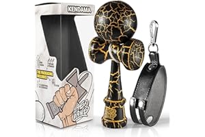 ASOLAND Kendama – Gioco in Legno Tradizionale - Giocattolo Giapponese per Bambini e Adulti - Migliora i Riflessi e la Destrezza - Kit Completo per Professionisti e Principianti ‎(Nero E Dorato)