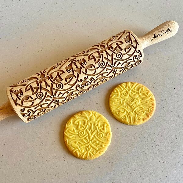 Lot De 3 Rouleaux à Pâtisserie Gravés En Bois De Hêtre - 40 Cm - Pour Décorer Biscuits Et Pâtisseries