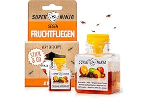 Super Ninja Fruchtfliegenfalle für Innenbereich – 2er-Pack, Wirksame Obstfliegenfalle für Haushalt und Küche, bis zu 3 Wochen Leistung pro Flasche, Kinder-und haustierfreundlich