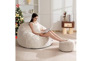 MAXYOYO Cord Bean Bag Chair with Footstool for Adults & Kids, Beanbag Sofa & Pouffe with Foam Filling, Lazy Lounge Chair with Handle for Living Room Bedroom Gaming Reading Relaxing