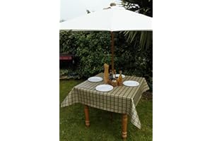 THE TABLECLOTH COMPANY 55x55" (1.4x1.4M) SQUARE PVC/VINYL GARDEN TABLECLOTH - GREEN & CREAM WITH HEARTS WITH PARASOL HOLE