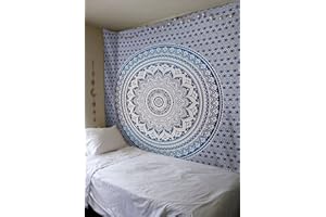 Bless International Indian Traditional Mandala Hippie Wall Hanging, Cotton Tapestry Ombre Bohemian Bedspread (Queen (84x90 Inches)(215x230 Cm), Blue)