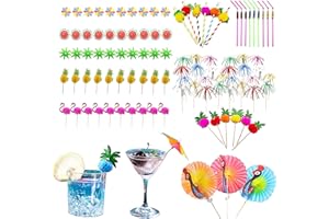 DIKARIYA Cocktailspieße Deko Set, 160 Stück Cocktail Deko Picks Zubehör Papier Strohhalme Flamingo Cocktail-Schirmchen Stick Zahnstocher für Wein Geburtstagsbars Obst Bar Silvester Neujahr Party Deko