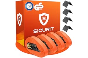 ‎SICURIT. SICURIT. Spanngurte mit Ratsche – 4 Stück 6m, 1000Kg – TÜV G/S geprüft – DIN EN 12195-2 – Extrem robuste Zurrgurte - Ratschengurte zur Ladungssicherung – inkl. 4 Kantenschoner