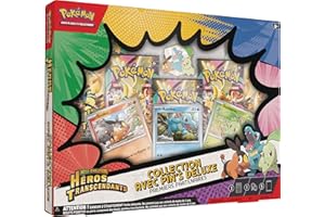 Pokémon : Collection avec pin’s Deluxe Premiers Partenaires Méga-Évolution – Héros Transcendants (3 Cartes Promo Brillantes, 1 pin’s Deluxe et 5 boosters)