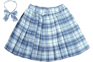 Maeau Jupe Plissée Courte à Carreaux pour Fille Ecoliere Jupe Elastique a la Taille de Collège École Patineuse Tennis, avec Short Intégré, pour Envoyer Un Noeud Papillon, 120-170cm/5-14 Ans