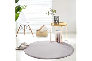 ‎TEPPICH WÖLKCHEN Teppich Wölkchen Fell Rund, Fellteppich Rund, Kunstfell Teppich Waschbar, Hasenfell, Kaninchenfell - Flauschiger Teppich Wohnzimmer, Bettvorleger Schlafzimmer - Grau - Rund 120cm
