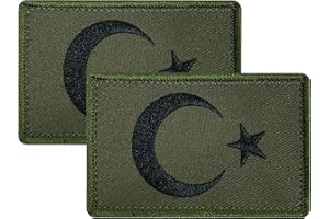 ZETTMANN® [ 2 Stück ] Türkische Flagge Aufnäher mit Klettverschluss als Patch I für T-Shirt Jacke Pullover Türkische Fahne Bayrak Asker Bozkurt Zeichen Camouflage ca. 8 x 5cm (Ayyildiz Oliv)